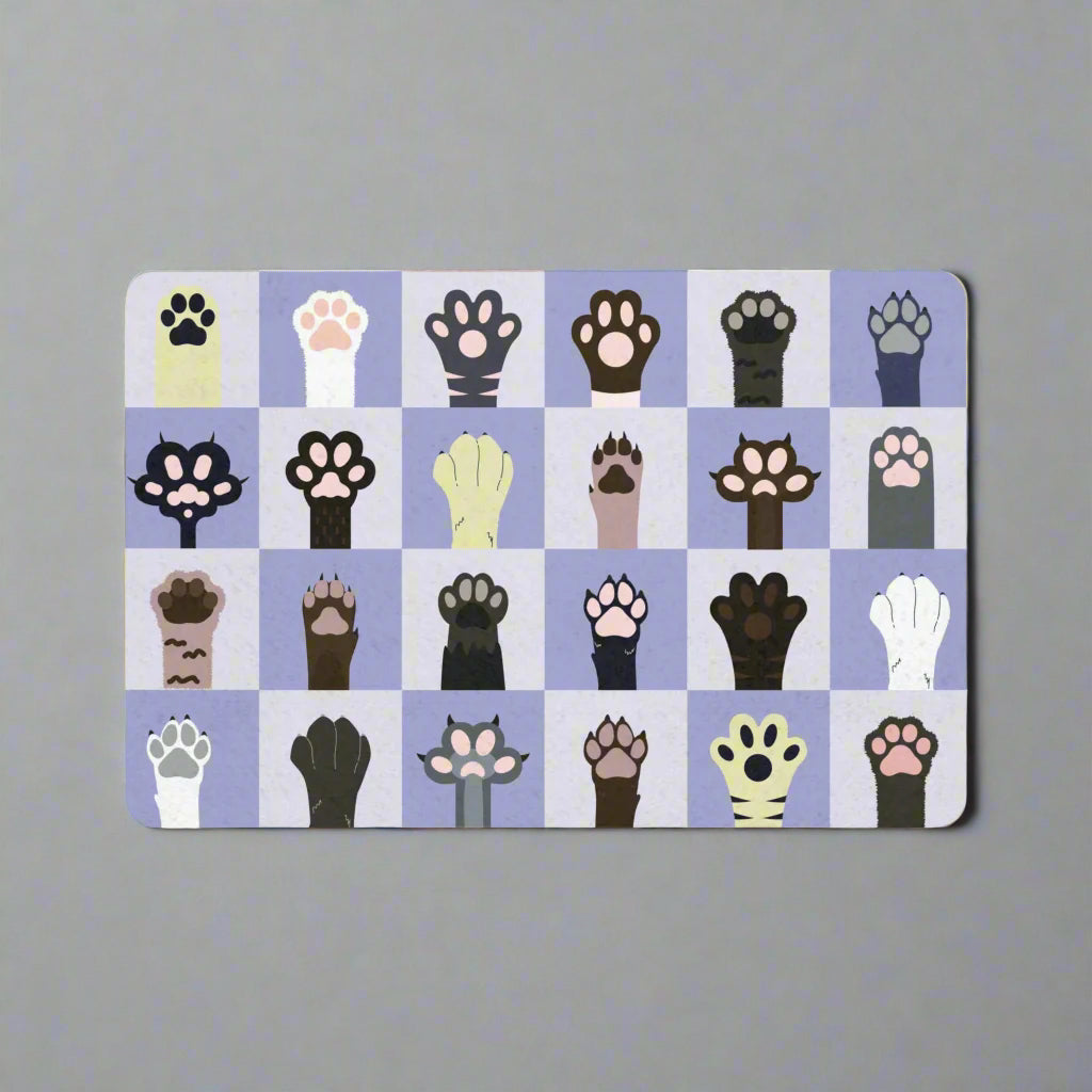 Checkerboard Paw Print Pet Food Mat
