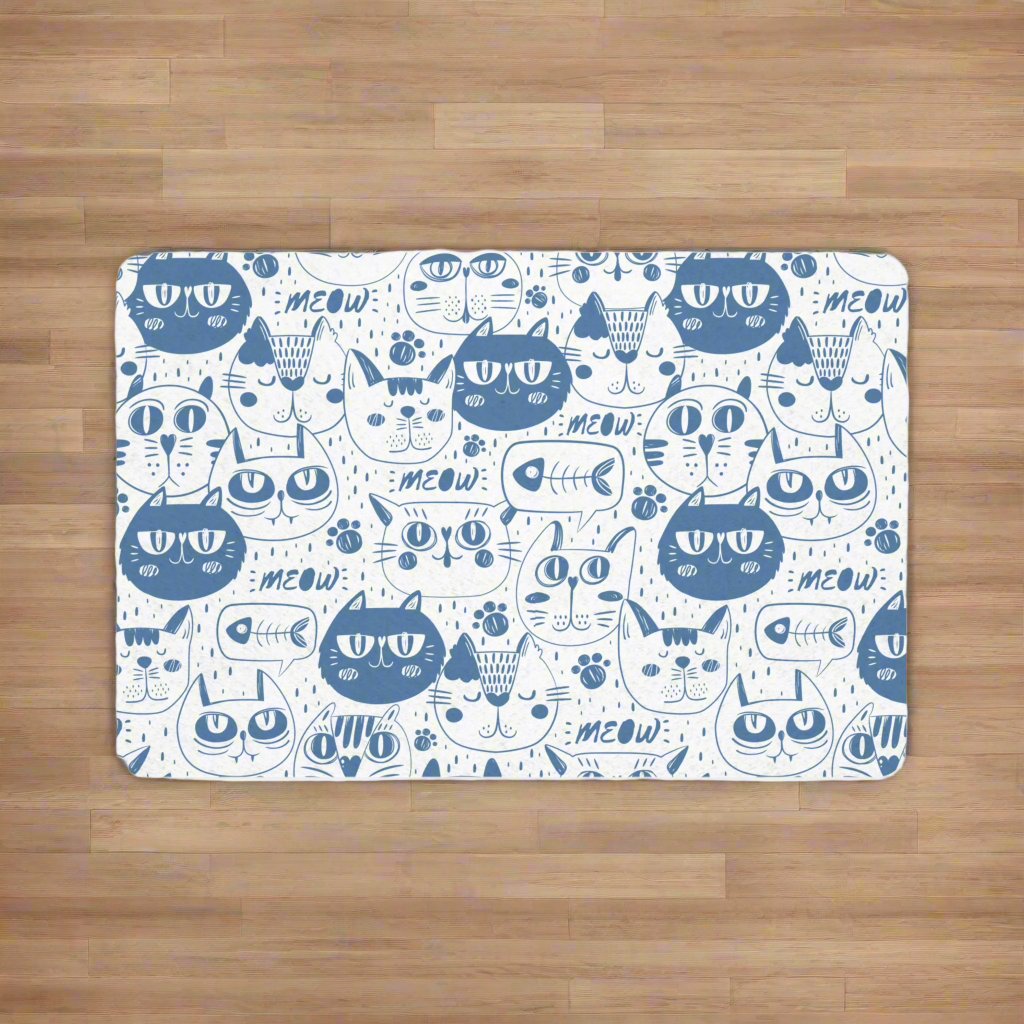 Playful Cat Print Pet Food Mat